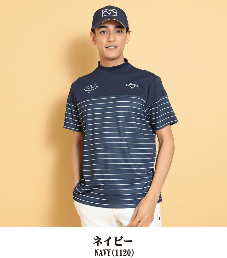 新品 キャロウェイ レッド 半袖モックネック ツアーモデル ネイビー Lサイズ Callaway キャロウェイ メンズ モックネック 半袖シャツ