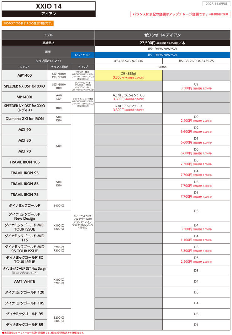 SRIXON 20％OFFクーポン対象 特注カスタムクラブ ゼクシオ 14 アイアン