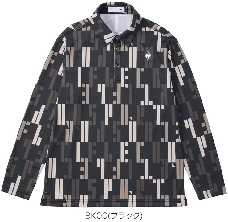サイズ：L LE COQ GOLF ルコックゴルフ 2024年モデル 長袖ポロシャツ 総柄 グレー系 [240101424081] ゴルフウェア メンズ ストスト le coq sportif GOLF ルコックスポルティフ ゴルフ ストレッチ