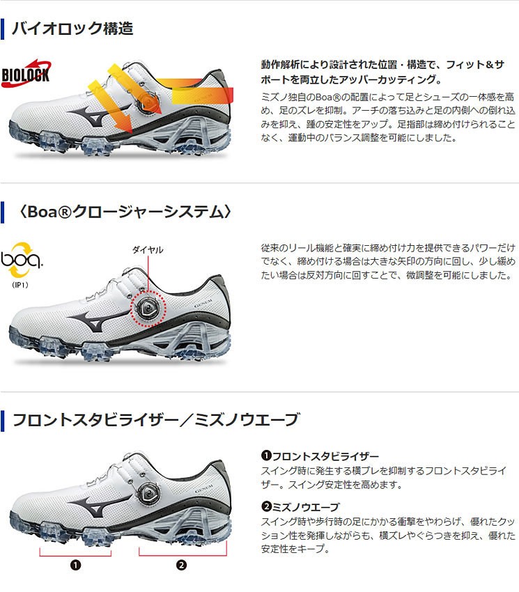 MIZUNO GOLF ミズノ ジェネム 007 ボア 3E メンズ ゴルフシューズ