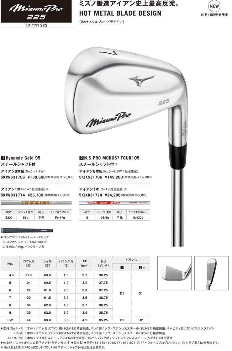 本物保証】 ミズノ <BR>Mizuno Pro 225 DG95 6本セット S200 30 4314