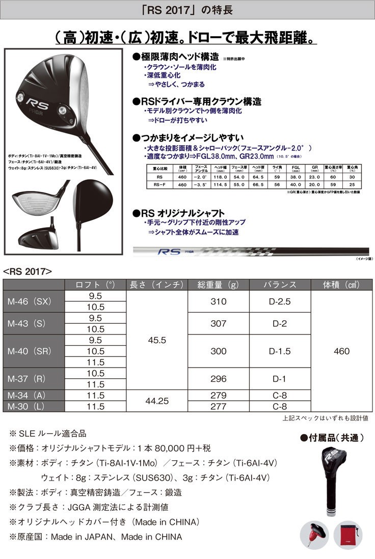 プロギア 2017モデル RS-F ドライバー フブキ V シャフト :PG17RSFD3