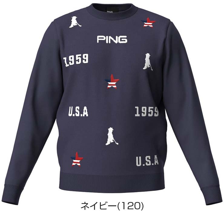 PING（ピン） USA柄 ジャカード クルーネック ニット ゴルフウェア