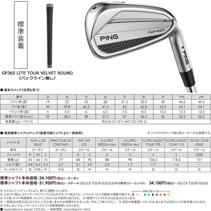 PING 25％OFFクーポン対象 特注カスタムクラブ ピン i240