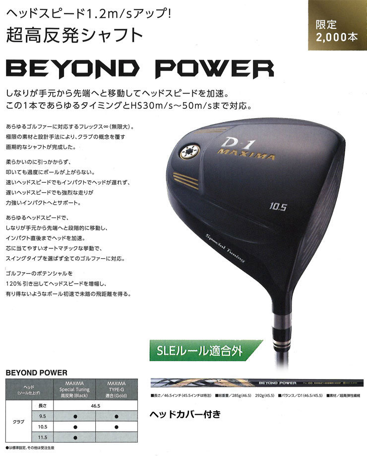 リョーマ ゴルフ D-1 MAXIMA Special Tuning Black ドライバー 超高反発 BEYOND POWER シャフト  46.5インチ仕様 [高反発ヘッド]