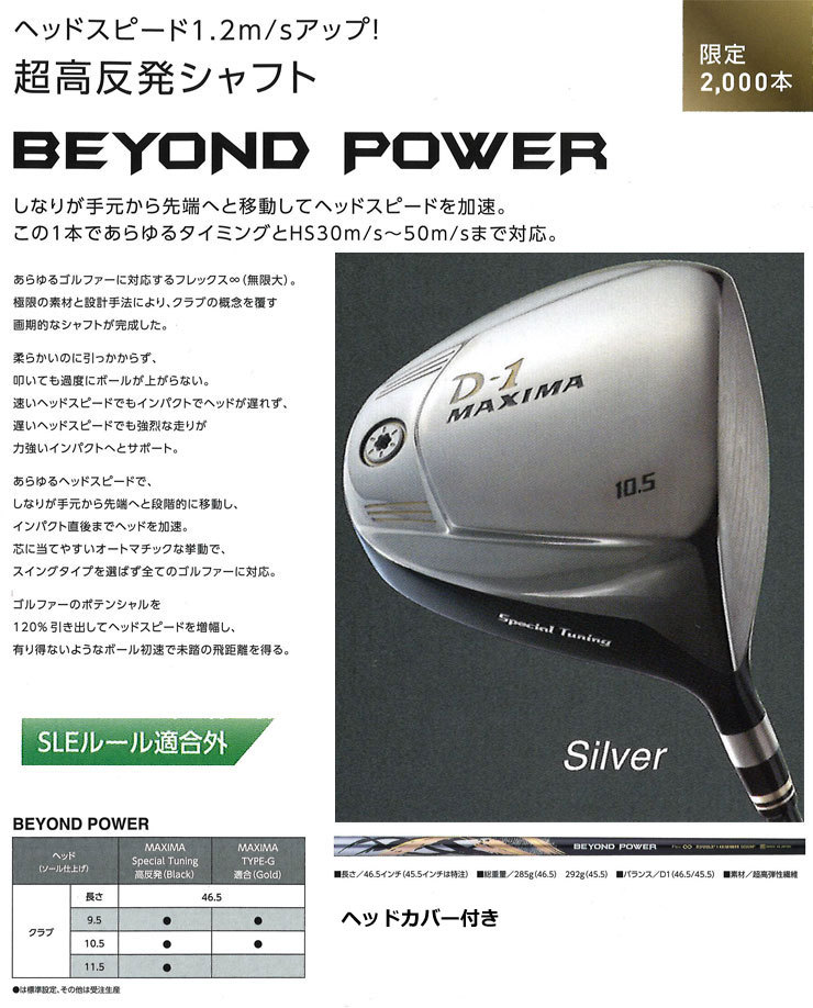 リョーマ ゴルフ D-1 MAXIMA Special Tuning Silver ドライバー 超高反発 BEYOND POWER シャフト  46.5インチ仕様 [高反発ヘッド]