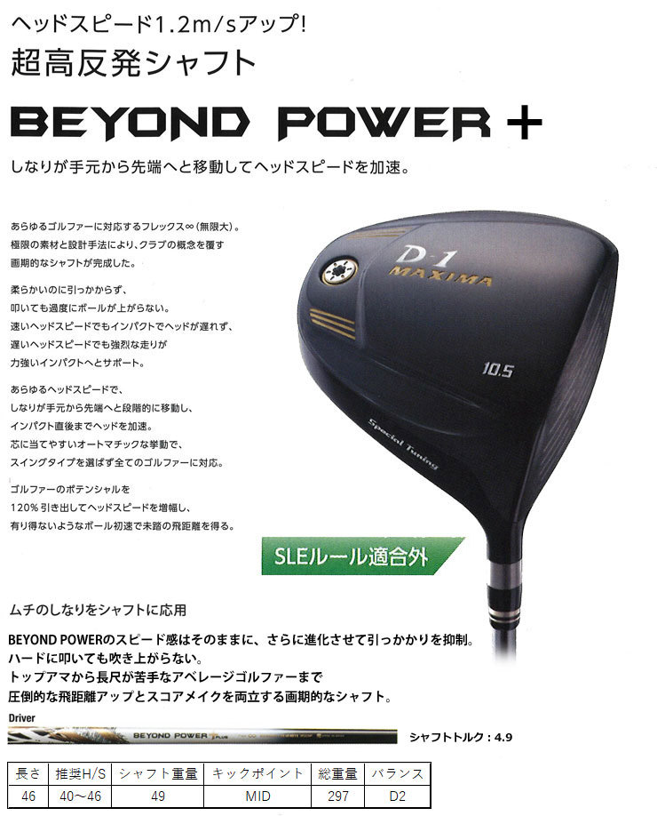 リョーマ ゴルフ D-1 MAXIMA Special Tuning Black ドライバー 超高反発 BEYOND POWER＋ シャフト  46.0インチ仕様 [高反発ヘッド]