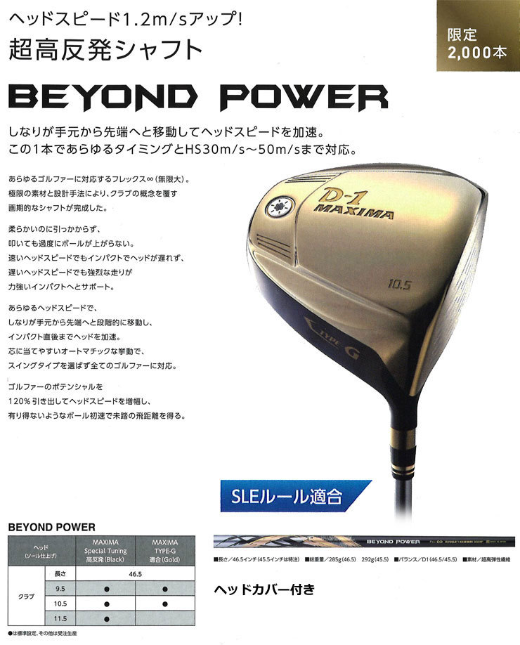 リョーマ ゴルフ D-1 MAXIMA TYPE-G ドライバー 超高反発 BEYOND POWER シャフト 46.5インチ仕様 [SLEルール適合]