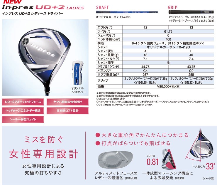 ヤマハ 2019年モデル インプレス UD+2 レディース ドライバー