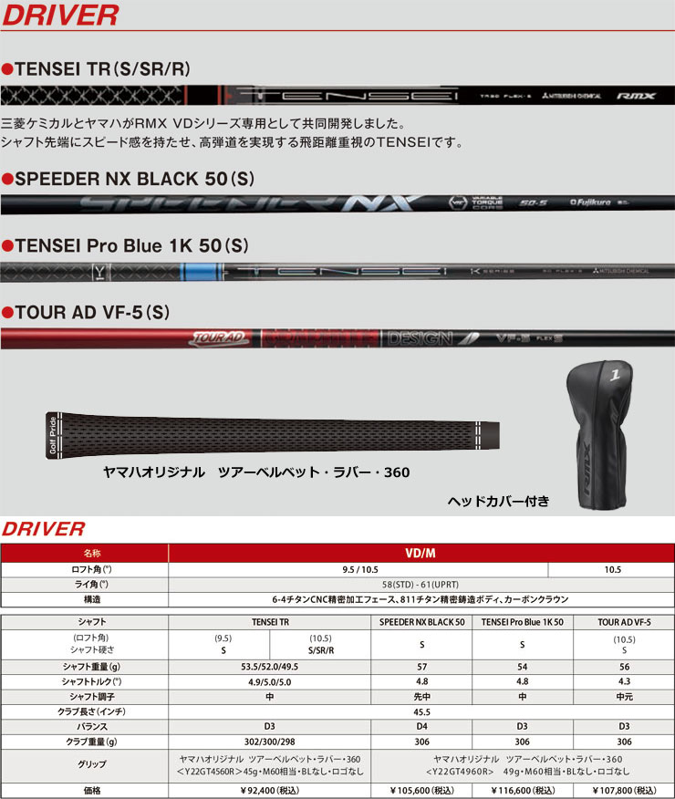 RMX ヤマハ 2024年 VD/M ドライバー フジクラ SPEEDER NX BLACK 50