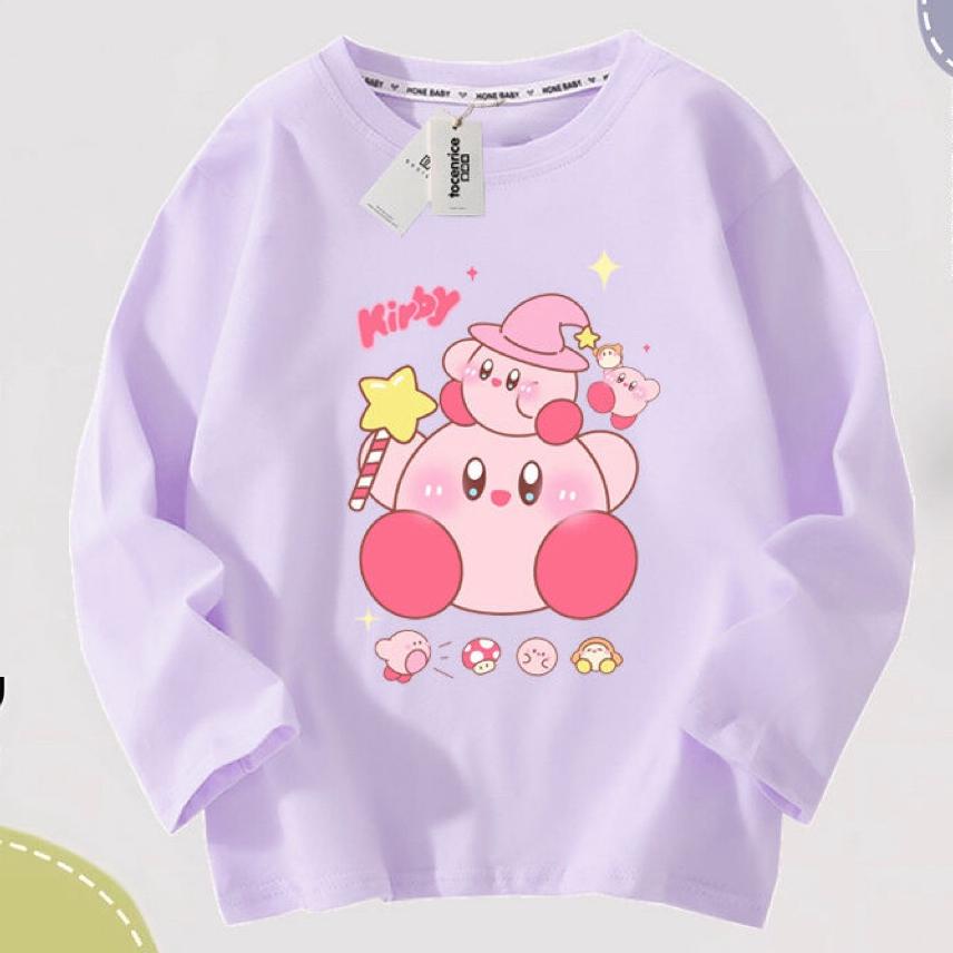 星のカービィ 子供服 長袖Tシャツ 通気性 肌着 柔らかい 100%綿 丸首