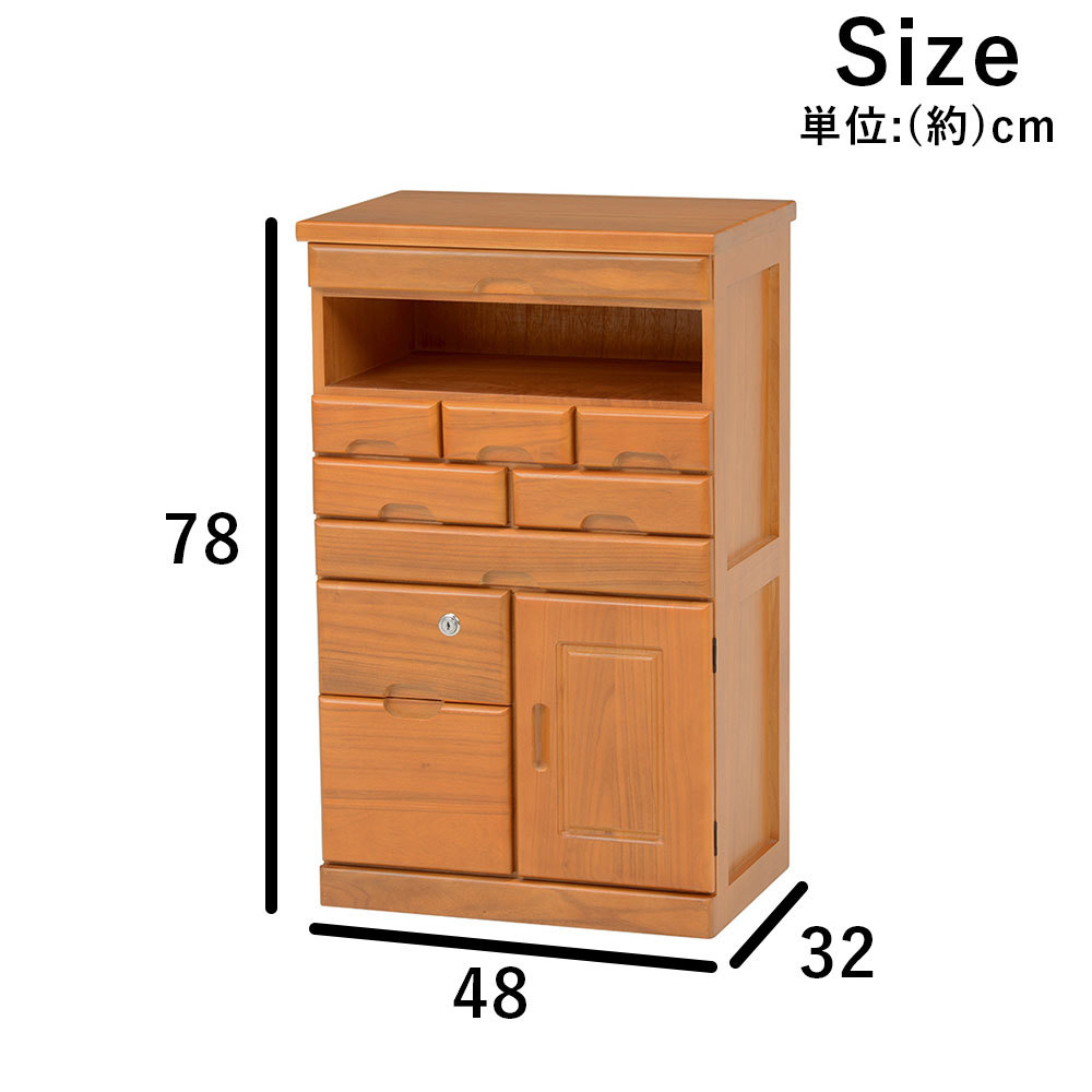 WOOD FAX DESK FAX台 幅48×高さ78cm 鍵付き引き出しあり 桐材の木目