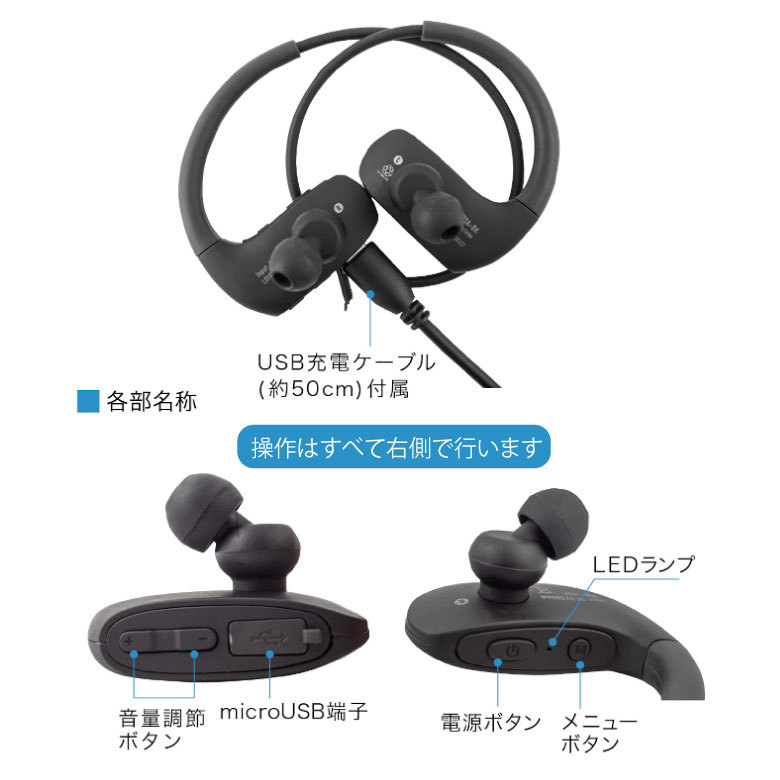 MP3 ヘッドホン イヤホン 一体型 音楽プレーヤー 防水IPX5 MP3 マイク内蔵 GH-EKANABSA-BK グリーンハウス  :4511677127939:グリーンハウスストアYahoo!店 - 通販 - Yahoo!ショッピング