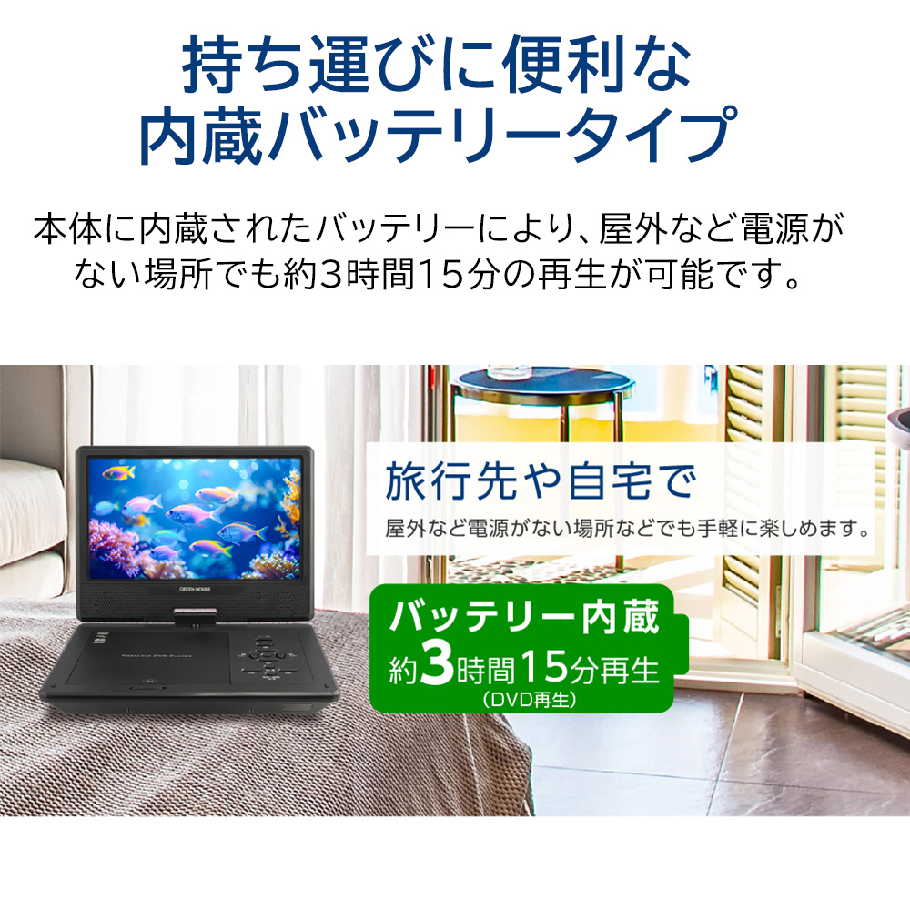 【新品】ポータブル DVDプレーヤー  バッテリー内蔵 リモコン、ヘッドレスト取り付けキット付き ヘッドレストモニター DVD内蔵 ポータブルDVDプレーヤー 車 CPRM 再生