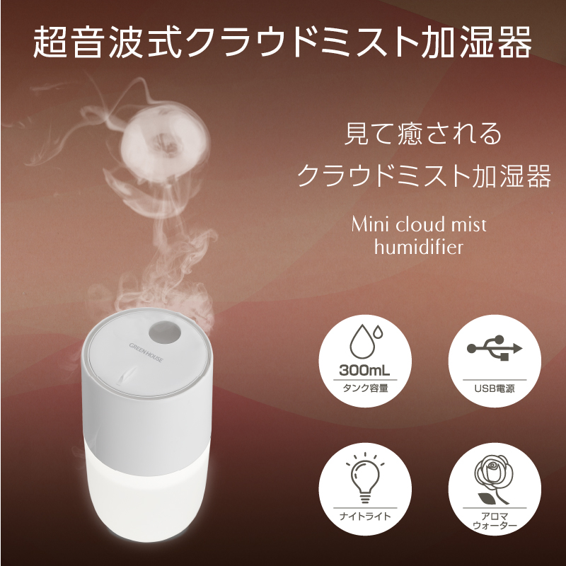 GREEN HOUSE（グリーンハウス） 超音波 加湿器 アロマディフューザー