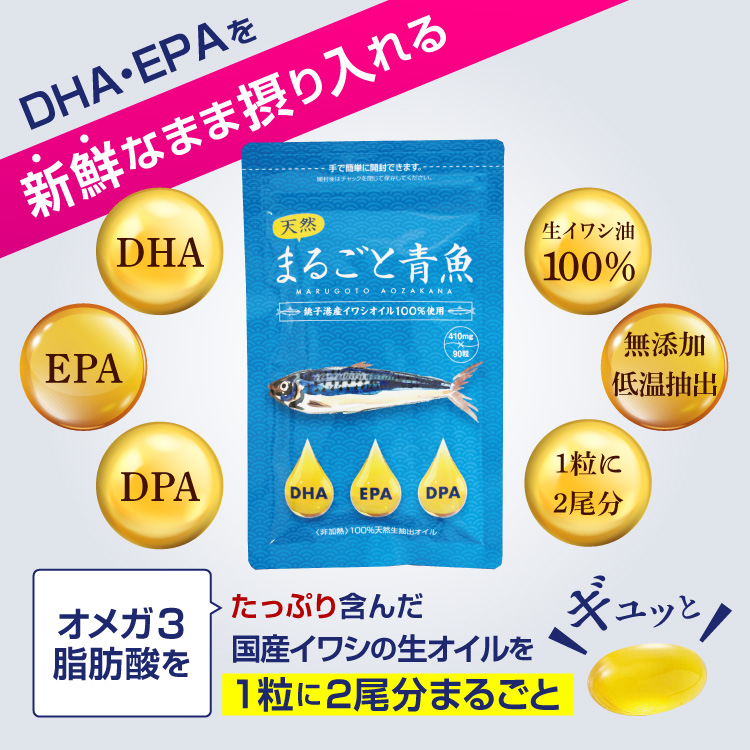 DHA EPA オメガ3 まるごと青魚 2袋 10%OFF 送料無料 イワシ 生