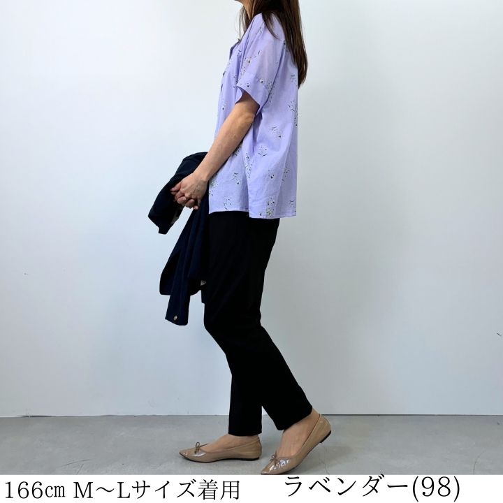 新品未使用LEONARD フラワープリント 五分袖 ノーカラージャケット 福袋対象A】 フラワープリント前あきブラウス シャツ ブラウス