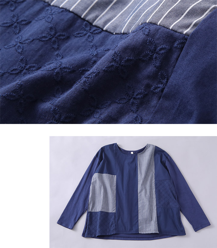 Tシャツ 長袖 ブラウス 切り替え レディース パッチワークプル