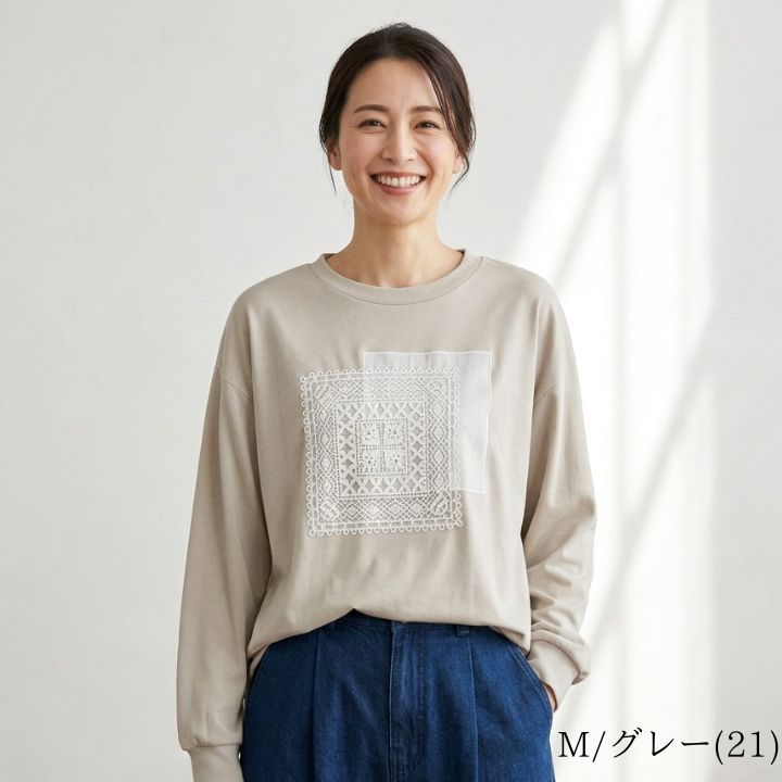 【新品】フェアリーレース長袖トップ ライラックM/ノーソーイングニット LILASIC（リラシク） ノースオブジェクト モチーフレース プルオーバー
