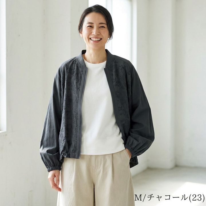 アナイ フラワーエンブロイダリーブルゾン 38 ノーカラー ネイビー 未使用級 LILASIC（リラシク） ノースオブジェクト フラワー エンブロイダリー