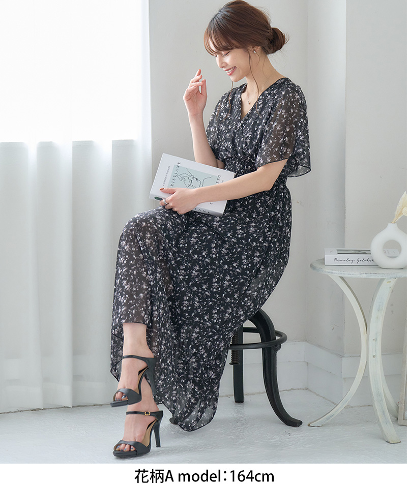 ワンピース 夏 半袖 シフォンワンピース ロング リゾート