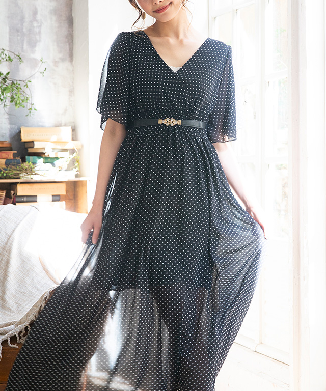 クーポン割 SALE ワンピース 夏 半袖 シフォンワンピース ロング