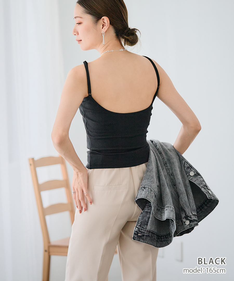 カップ付き バックオープンブラトップ キャミソール ブラ バックオープンブラ リブ カップ付きキャミソール 背中開き ブラ | ブランド登録なし | 04