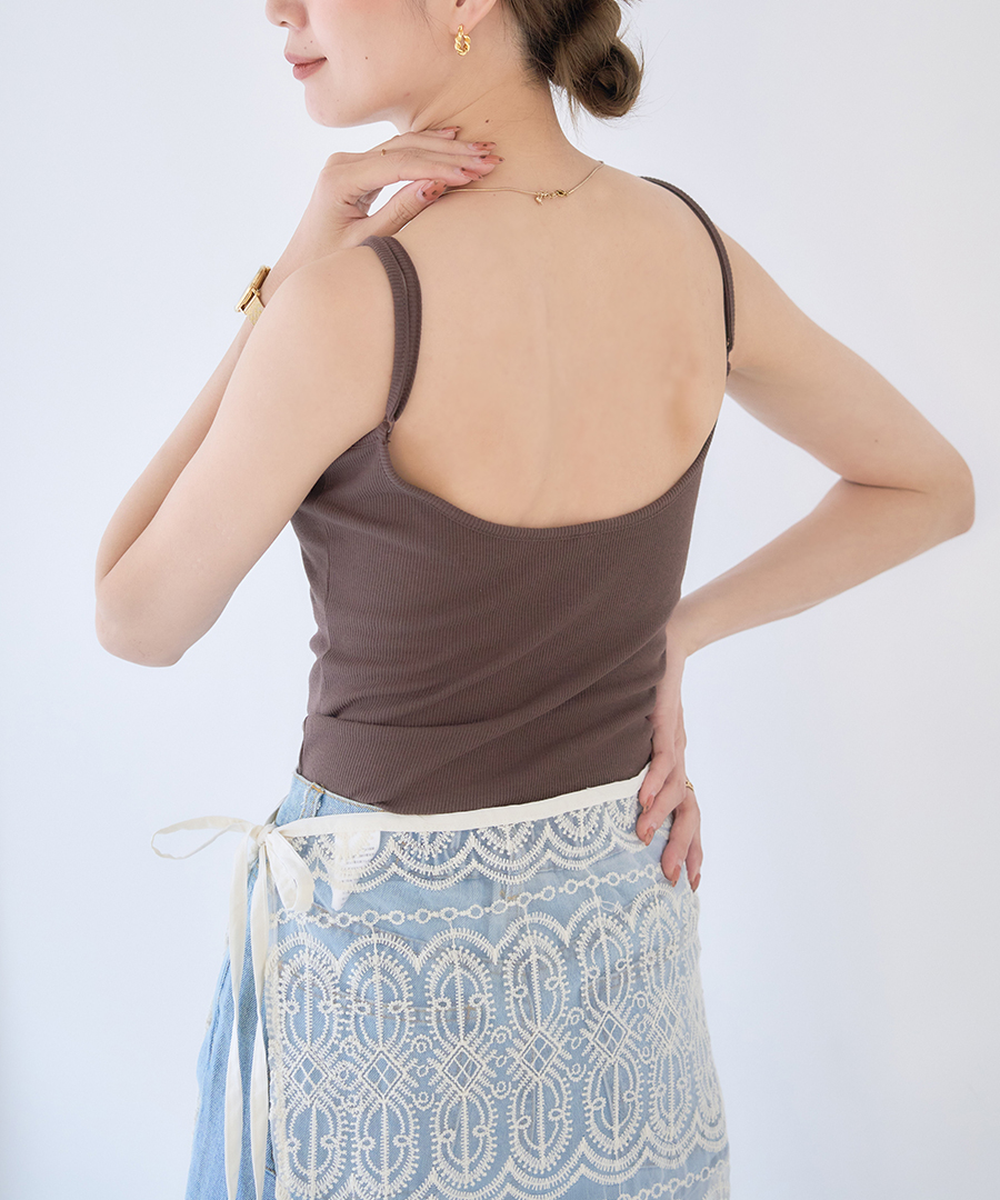 カップ付き バックオープンブラトップ キャミソール ブラ バックオープンブラ リブ カップ付きキャミソール 背中開き ブラ | ブランド登録なし | 03