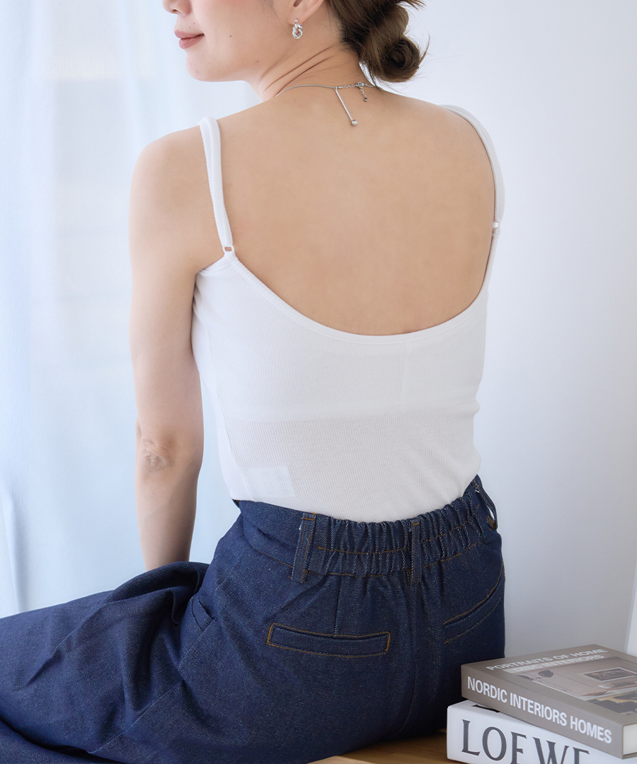 カップ付き バックオープンブラトップ キャミソール ブラ バックオープンブラ リブ カップ付きキャミソール 背中開き ブラ | ブランド登録なし | 01