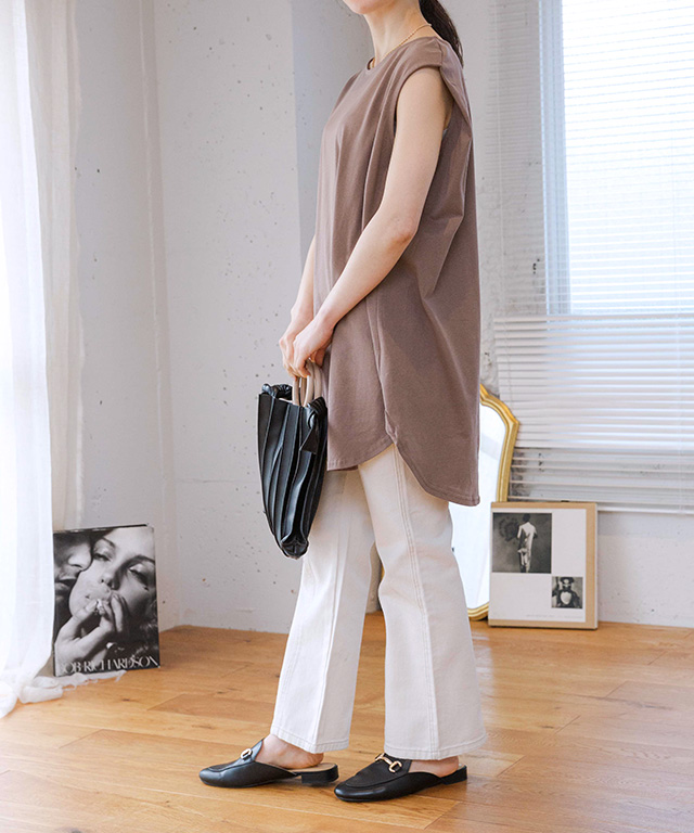 ノースリーブ tシャツ タンクトップ ロング チュニック ラウンド