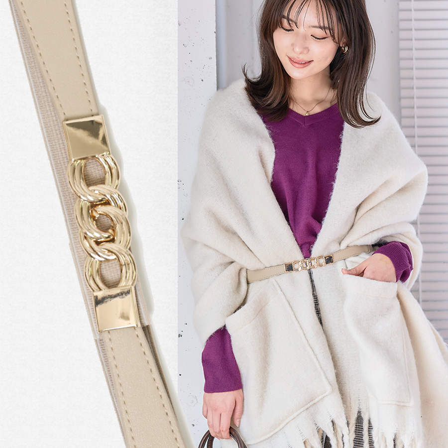 アクセサリー ベルト レディース カジュアル アクセント ゴールド 黒 ママコーデ 韓国ファッション シンプル らくちん ゴールド4連リング伸縮ゴム細ベルト | ブランド登録なし | 02