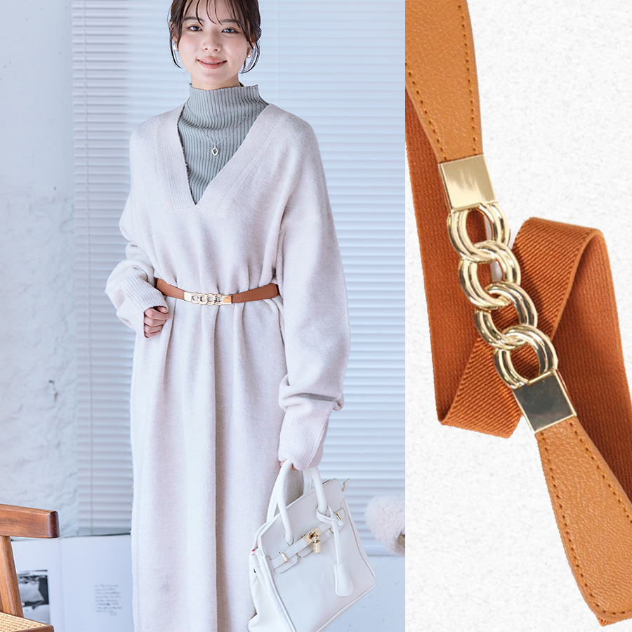 アクセサリー ベルト レディース カジュアル アクセント ゴールド 黒 ママコーデ 韓国ファッション シンプル らくちん ゴールド4連リング伸縮ゴム細ベルト | ブランド登録なし | 03