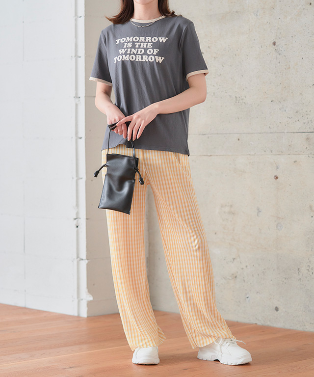 パンツ レディース プリーツパンツ セルフカット ウエストゴム