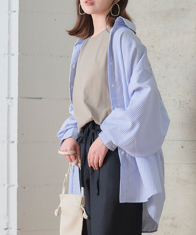 憧れ ストライプ シャツ ブラウス ゆったり 夏 レディース 長袖 Clothing