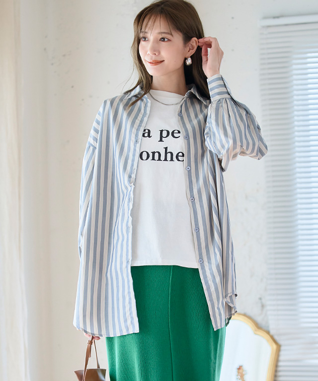 ロシャス ROCHAS ☆ ストライプ シャツ 羽織 スリット糸 9 半端