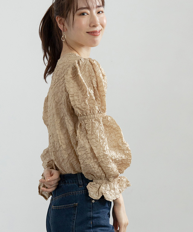 ポップコーントップス カットソー レディース 長袖 50代 シワ加工  