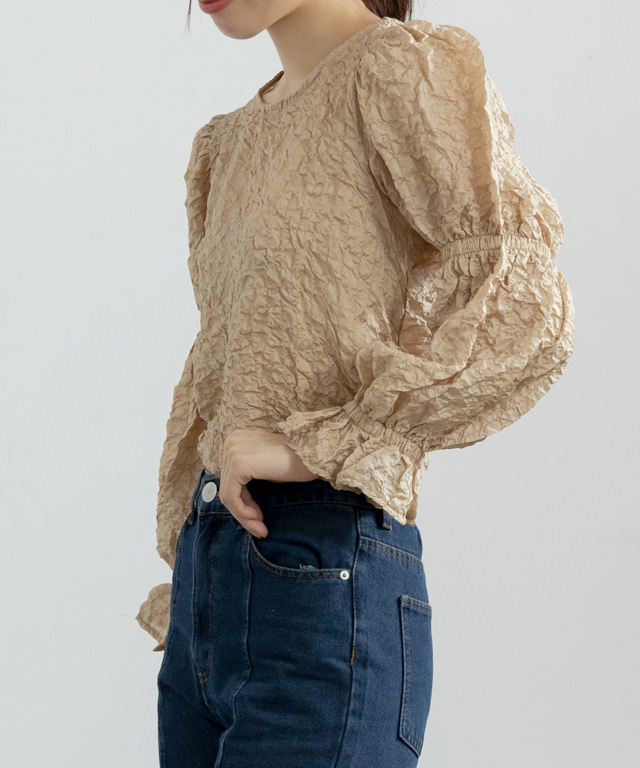 ポップコーントップス カットソー レディース 長袖 50代 シワ加工  