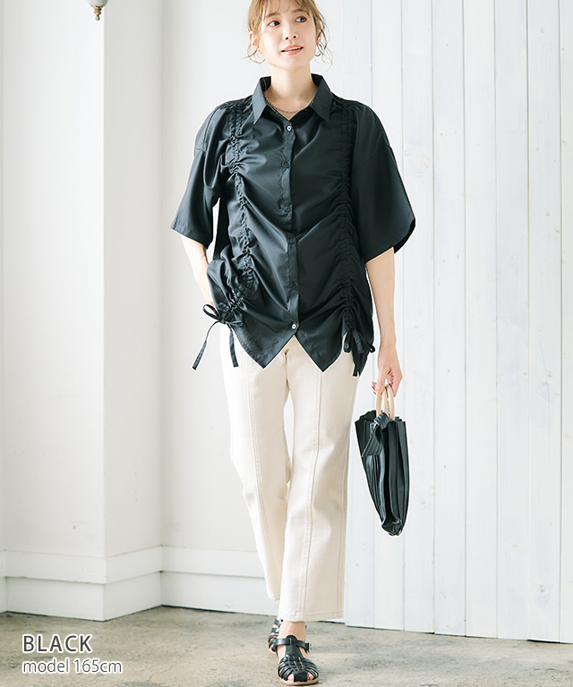 上品 シーマリー cccmalie 半袖プリーツトップス ブラウス セオリー 黒 裾プリーツブラウス シャツ ブラウス 半袖シャツ オフホワイト