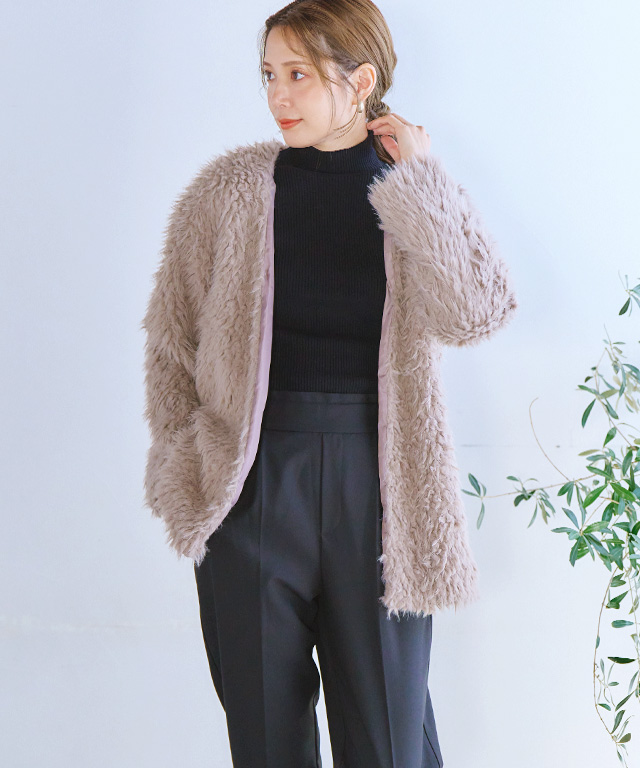 最終価格 フェイクボア カーディガン レディース 秋 冬 フェイクファー