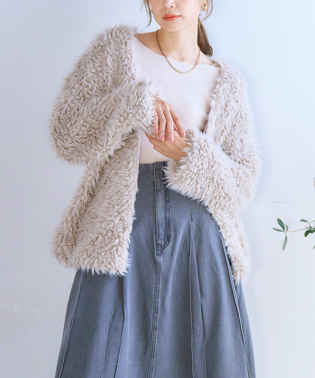 もこもこ 春秋 シャギー フェイクパール 羽織 ロング丈 ファーカーディガン 体型カバー ニット ロングカーデ 秋冬  可愛い 重ね着   きれいめ フェイクボア カーディガン レディース 秋 冬 フェイクファー