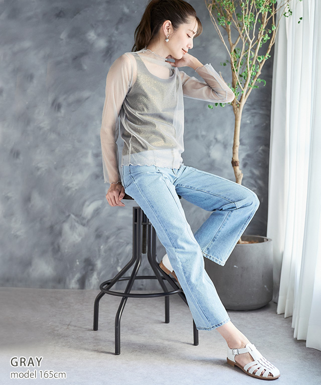 シアートップス ハイネック インナー 重ね着 長袖 40代 : GROWINGRICH