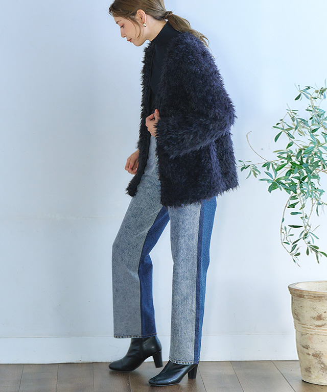 全2色 デニムパンツ バイカラー ロゴ ワイドパンツ ストレート osharewalker（オシャレウォーカー）の「【廃盤】【ZOZO限定