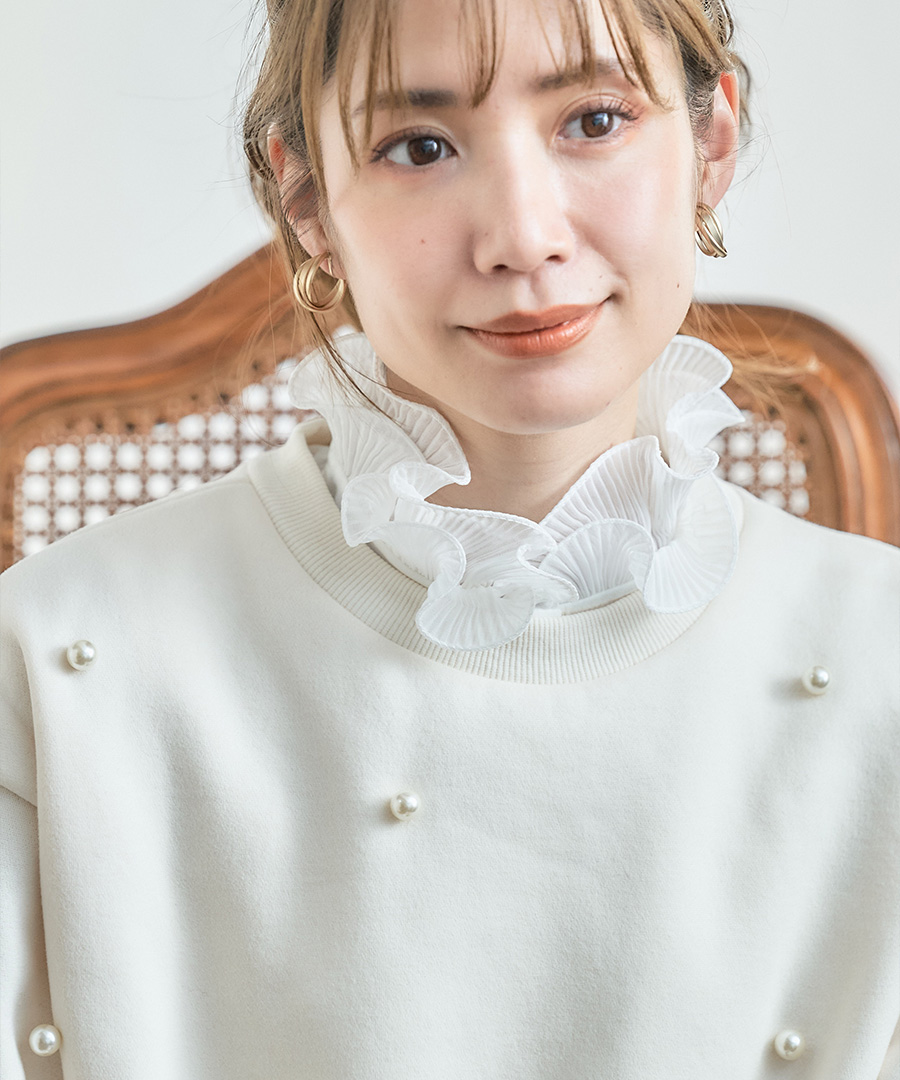 つけ襟 オシャレ トップス レディース 付け襟 おしゃれ 付け衿 50代 40代 30代 フリル つけ衿 ブラウス シャツ 重ね付け ホワイト ハイネック | ブランド登録なし | 01