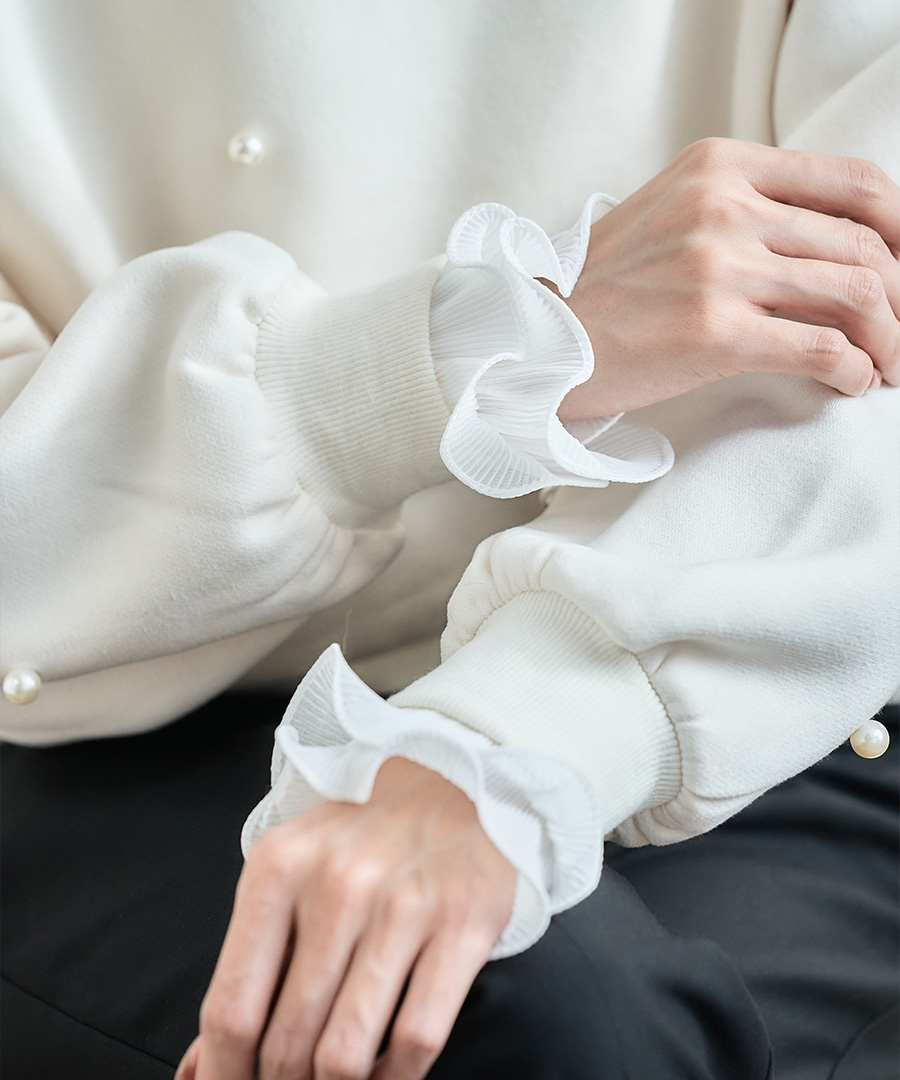 つけ袖 オシャレ トップス レディース 付け袖 おしゃれ 50代 40代 30代 フリル ブラウス シャツ 重ね付け ホワイト ハイネック | ブランド登録なし | 01