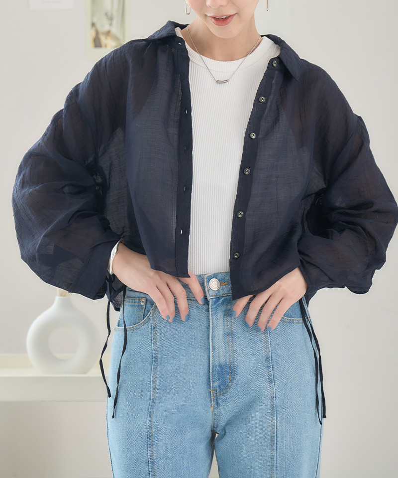 通販生活 ファッション ショート丈 シアーシャツ 短丈シャツ 長袖 クロップド丈 シャツ トップス