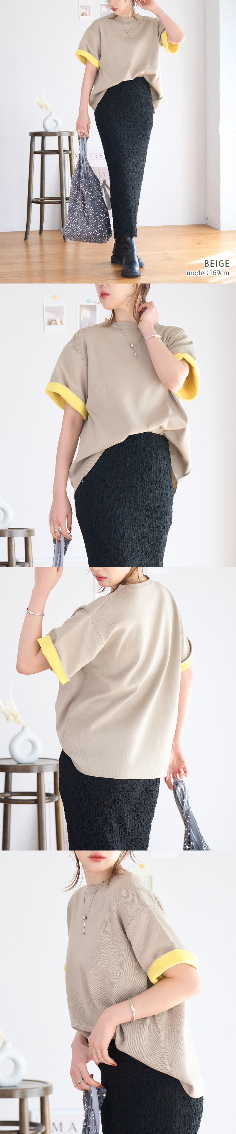 美品 クレージュ デカロゴ バイカラー半袖ニット 水色 M