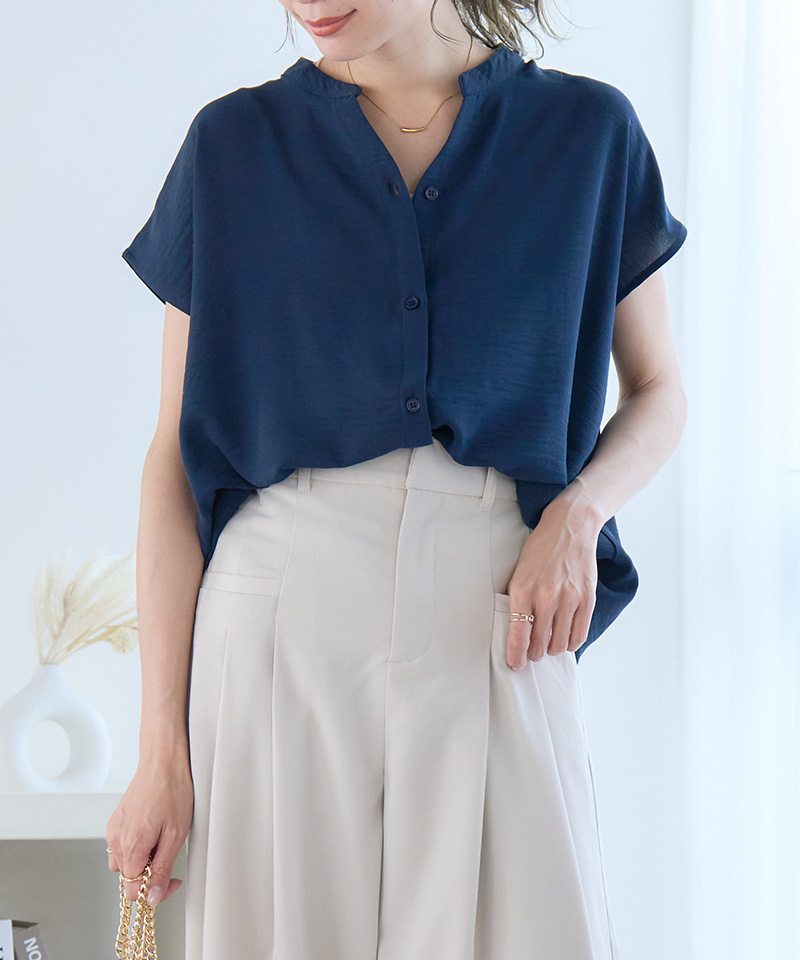 【plantation】フレンチスリーブ シャツ ブラウス 春夏 春服 夏服 スクエアオーバーシャツブラウス【フレンチスリーブ】【超接触冷感