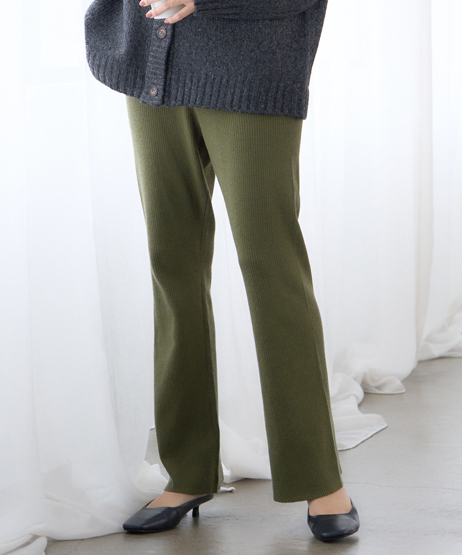 ニットパンツ レディース リブニットパンツ ニットフレアパンツ リブ