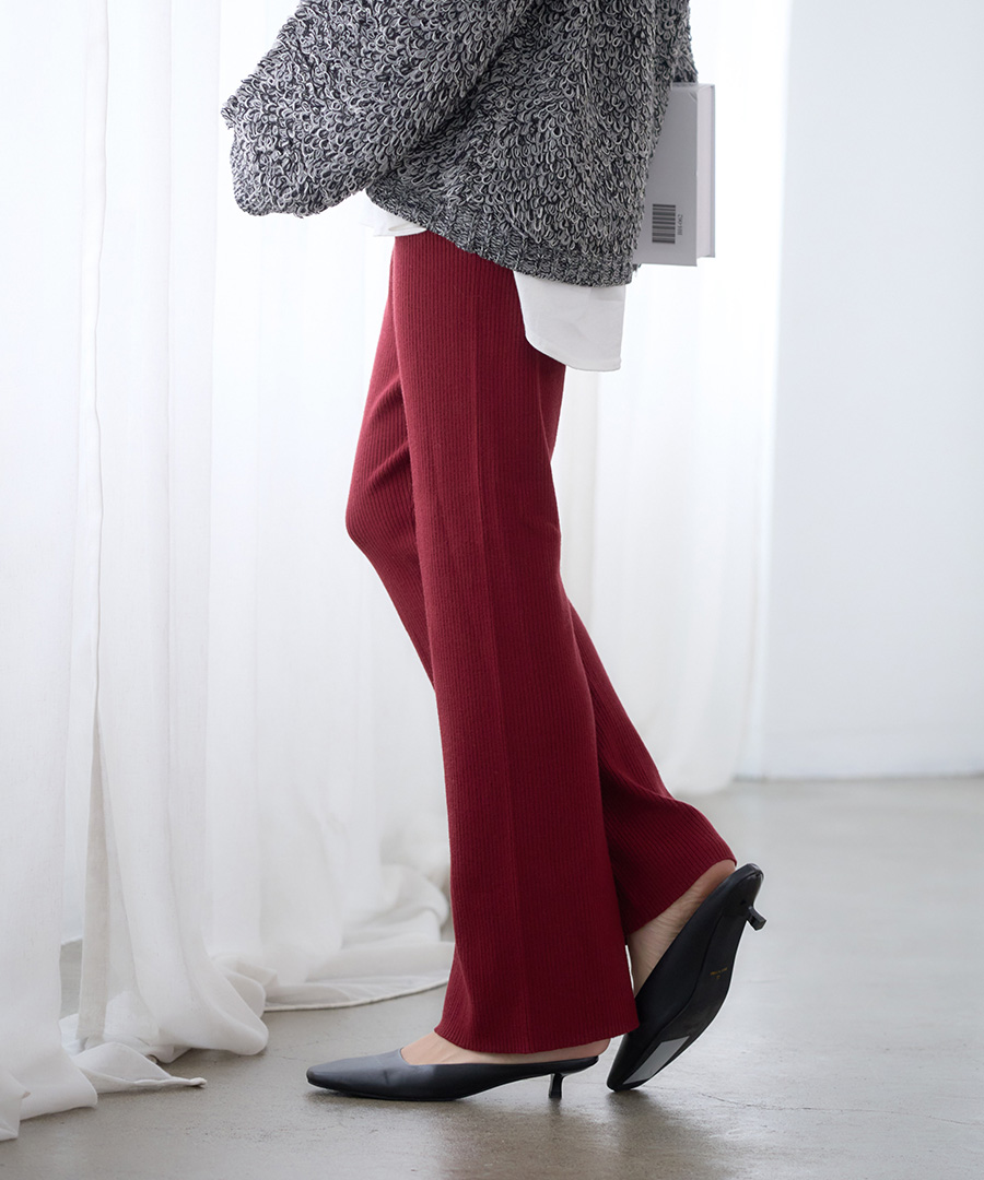 ニットパンツ レディース リブニットパンツ ニットフレアパンツ リブ