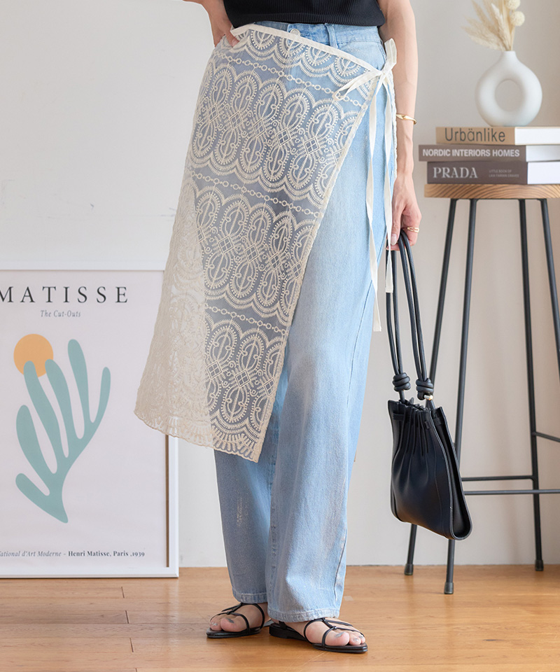 刺繍オーガンジーラップスカート 巻きスカート タイトスカート レース